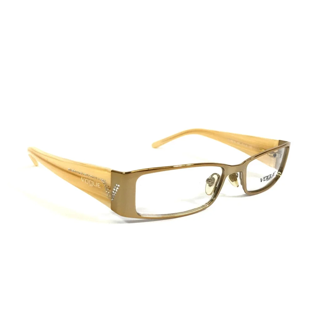 Vogue Eyeglasses Frames VO3660-B 847 Yellow Gold Rectangle Crystals 51-16-130